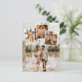White Script Bedankt voor je bruiloft foto Collage Aankondigingskaart (Staand voorkant)