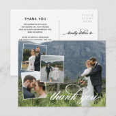 White Script Bedankt voor je bruiloft Foto Collage Aankondigingskaart (Voorkant / Achterkant)