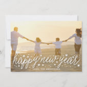White Script Big Photo Happy New Year Holiday Kaar Feestdagenkaart (Voorkant)