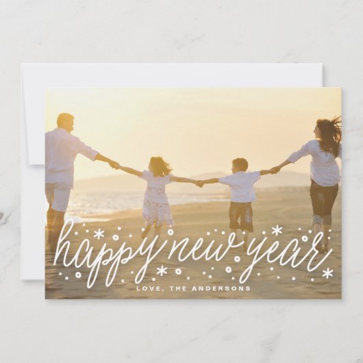 White Script Big Photo Happy New Year Holiday Kaar Feestdagenkaart (Voorkant)