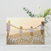 White Script Big Photo Happy New Year Holiday Kaar Feestdagenkaart (Staand voorkant)