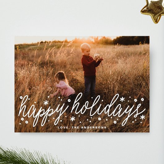 White Script Big Photo Holiday Kerstmis Kaart