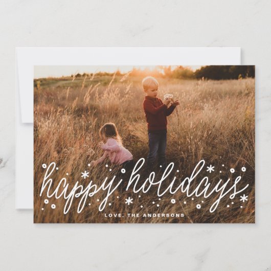 White Script Big Photo Holiday Kerstmis Kaart (Voorkant)