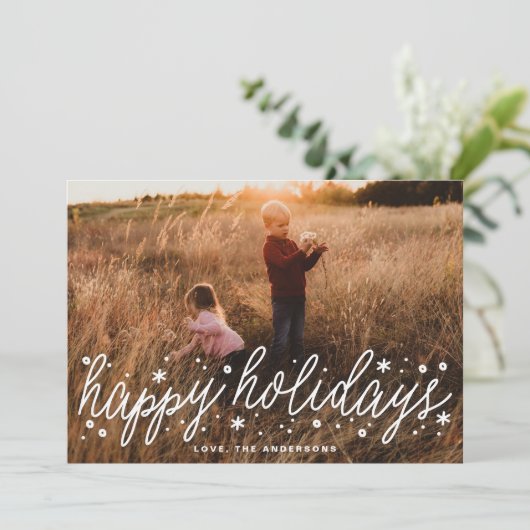White Script Big Photo Holiday Kerstmis Kaart (Staand voorkant)