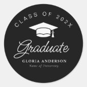white script black afstuderen ronde sticker (Voorkant)