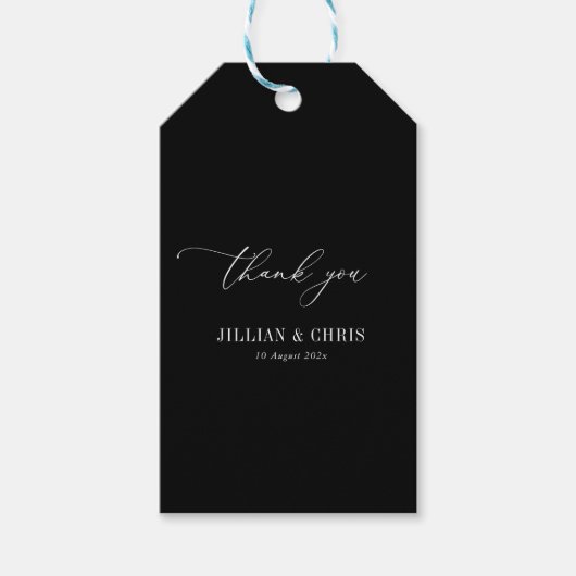 White Script Black Wedding Cadeaulabel (Voorkant)
