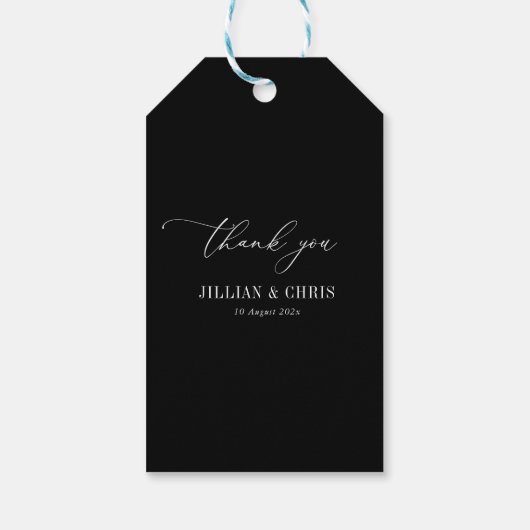 White Script Black Wedding Cadeaulabel (Achterkant)