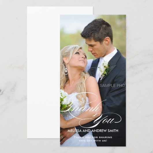 WHITE SCRIPT BRUILOFT BEDANKT FOTOKAART (Voorkant / Achterkant)