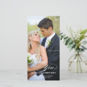 WHITE SCRIPT BRUILOFT BEDANKT FOTOKAART (Staand voorkant)