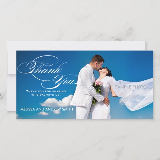WHITE SCRIPT BRUILOFT BEDANKT FOTOKAART (Voorkant)