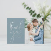 white script bruiloft bedankt fotokaart (Staand voorkant)