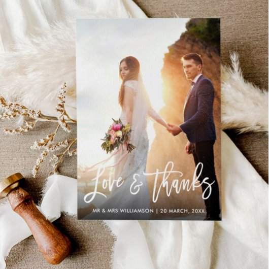 white script bruiloft bedankt fotokaart briefkaart