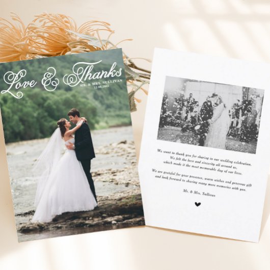 White  script bruiloft foto Hartelijk dank Bedankkaart