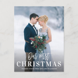 White script Eerste kerst bruiloft aankondiging Briefkaart