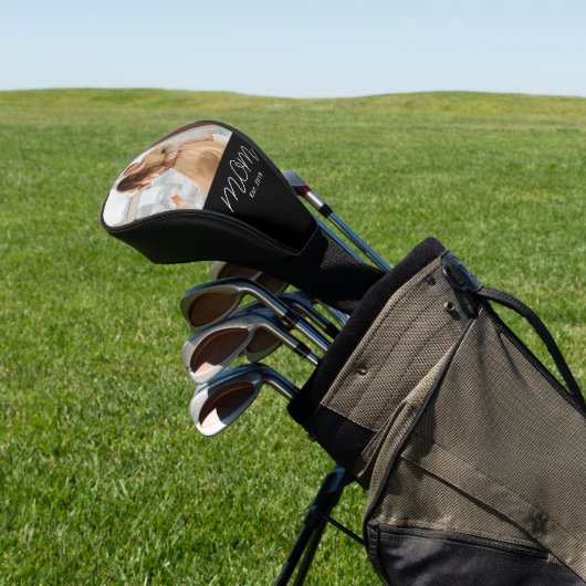 White Script Established Mom Black Customizable  Golfheadcover (Insitu)