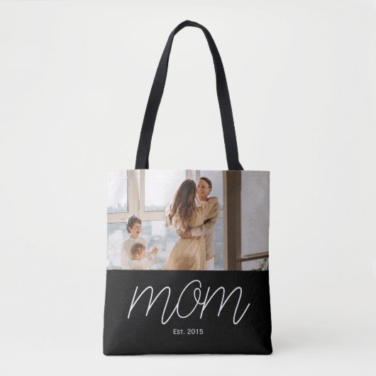 White Script Established Mom Black Customizable  Tote Bag (Voorkant)