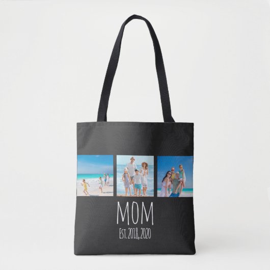 White Script Established Mom Black Tote Bag (Voorkant)