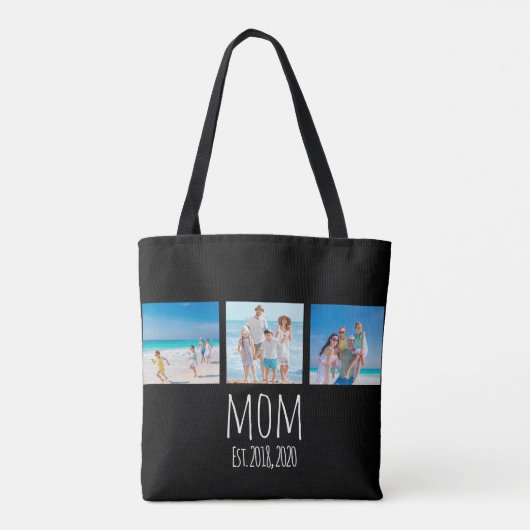 White Script Established Mom Black Tote Bag (Achterkant)