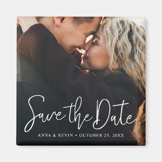 White Script Foto Opslaan van de datum magneet (Voorkant)