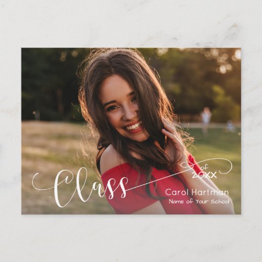 White Script GRADUATE Foto Bedankt Briefkaart (Voorkant)