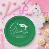 White Script Graduation Cap groen Papieren Bordje (Feest)