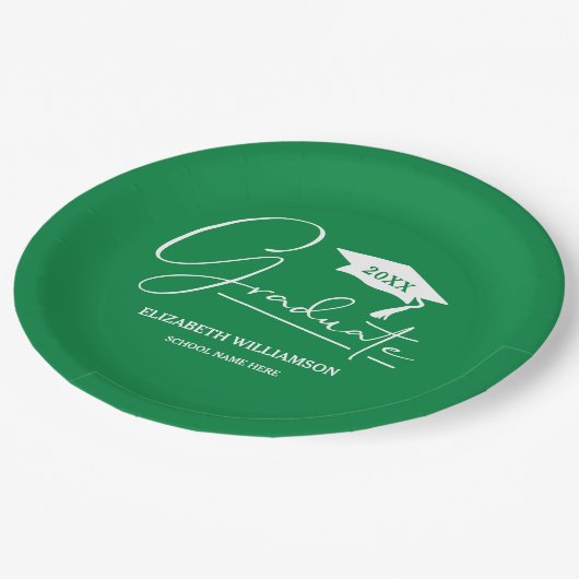 White Script Graduation Cap groen Papieren Bordje (Gekanteld)
