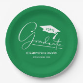 White Script Graduation Cap groen Papieren Bordje (Voorkant)