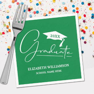 White Script Graduation Cap groen Servet