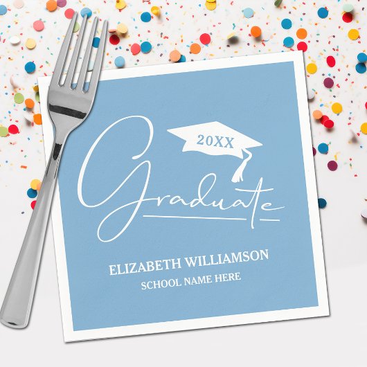 White Script Graduation Cap Powder Blue Servet
