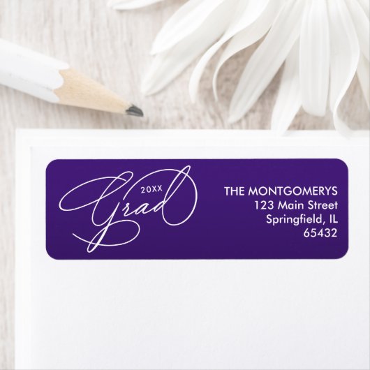 White Script Graduation Purple Return Address Etiket (Insitu)