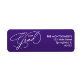 White Script Graduation Purple Return Address Etiket (Voorkant)