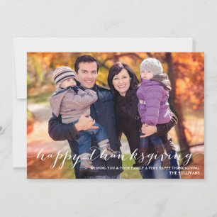 White Script Happy Thanksgiving-fotokaart Feestdagenkaart