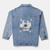 White Script Kalligrafie Moderne Bruid Denim Jacket (Achterkant)