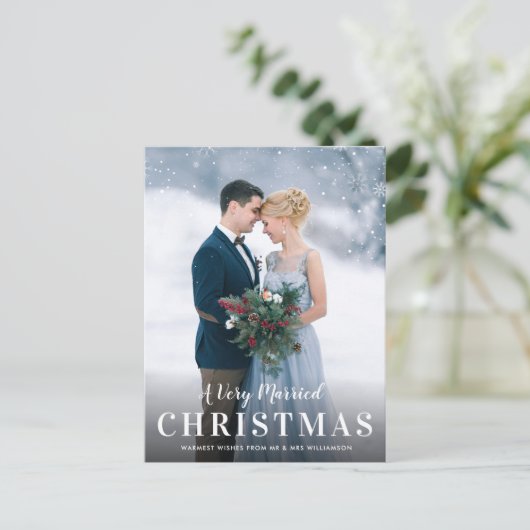 White script kerst bruiloft aankondiging briefkaart (Staand voorkant)