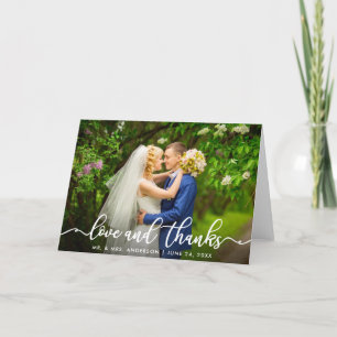 White Script Love and Bedankt Wedding Photo Fold Kaart