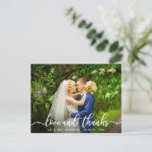 White Script Love en Bedankt | Weddenfoto Briefkaart (Staand voorkant)