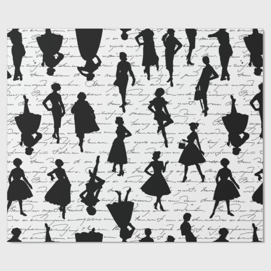 White script midden jaren 1950 silhouet cadeaupapier (Vlak)