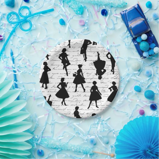 White script midden jaren 1950 silhouet papieren bordje (Feest)