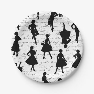 White script midden jaren 1950 silhouet papieren bordje