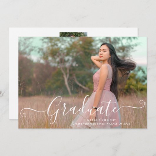 White Script Modern Afstuderen Afstuderen Foto Aankondiging (Voorkant / Achterkant)