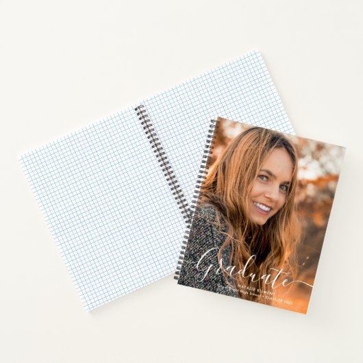 White Script Modern Afstuderen Afstuderen Foto Notitieboek (Binnen)