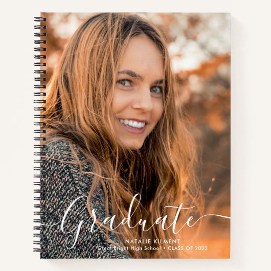 White Script Modern Afstuderen Afstuderen Foto Notitieboek (Voorkant)