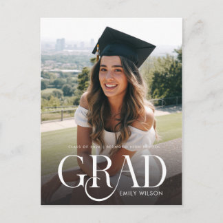 White Script Modern Graduate Photo Graduation Briefkaart
