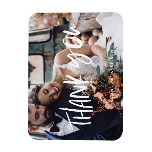 White Script Modern Photo Weddenschap Bedankt Magneet (Verticaal)