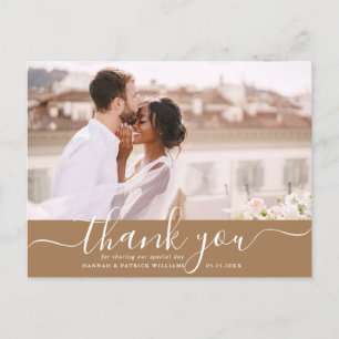White Script Moderne bruiloft Dank u Foto Briefkaart