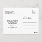 White Script Moderne bruiloft Dank u Foto Briefkaart (Achterkant)