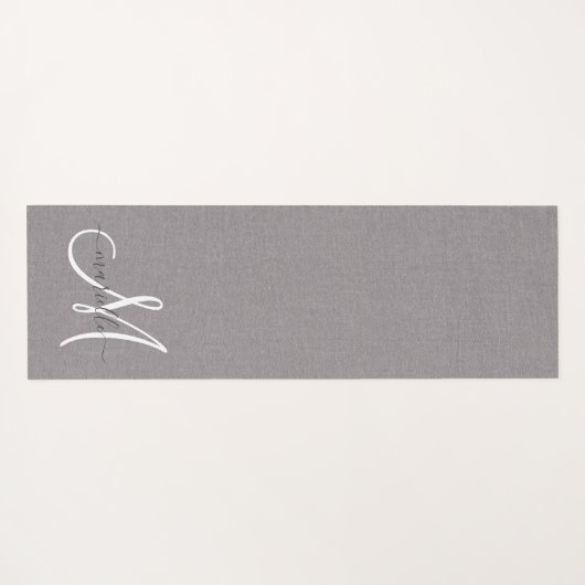 White Script Monogram Grey Linen Yogamat (Achterkant (horizontaal))