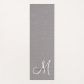 White Script Monogram Grey Linen Yogamat (Voorkant)