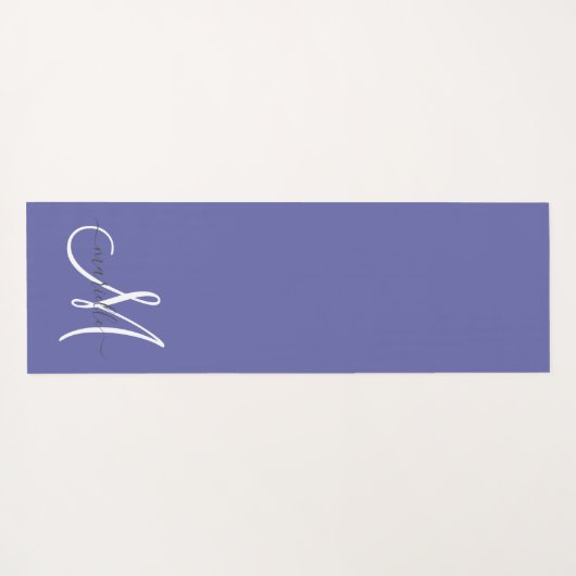 White Script Monogram Periwinkle Yoga Mat (Achterkant (horizontaal))