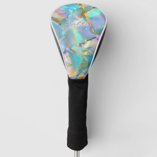 White Script Naam op Opal achtergrond Golfheadcover (Voorkant)